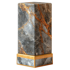 Tall marble pedestal with gold accents featuring isolated on transparent background.