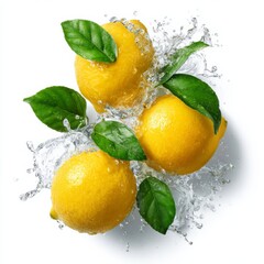 Fresh lemons with water drops, a clean and sharp studio shot. A clean and vibrant image for food blogs, recipes, or healthy lifestyle content.