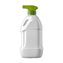 White plastic detergent bottle with a green cap isolated on transparent background.