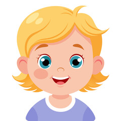 Obraz premium happy baby girl, smiling toddler, cheerful baby, blonde baby girl, light skin baby, baby portrait, toddler face, cartoon baby, young child character, white background, flat design, baby avatar, girl c