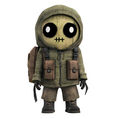 Small Decaying Figure in Hooded Jacket with Backpack