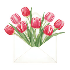 Watercolor Pink and White Tulips in White Envelope
