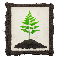 Green Fern Sprout Emerging from Soil on Beige Paper