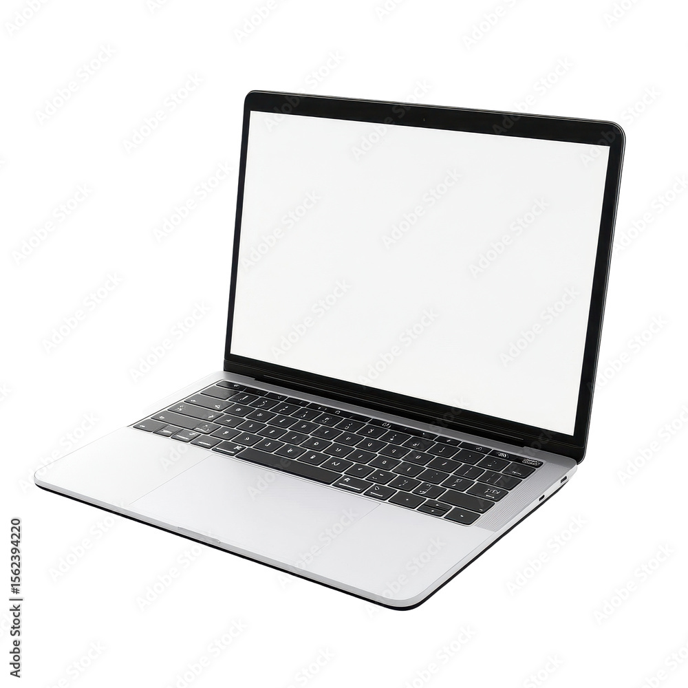 Poster modern laptop showcasing blank screen for creative and professional use in minimalist workspace, lap