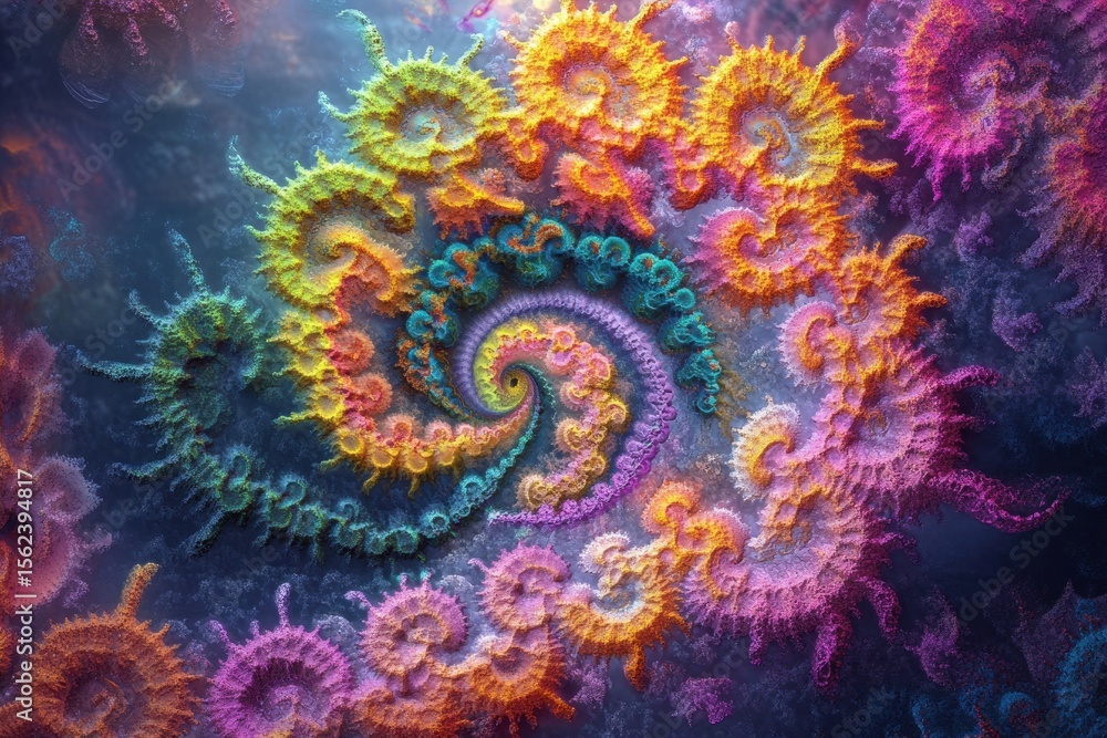Fototapete fractal flame design with vibrant colors spiraling in an intricate pattern, fractal flame