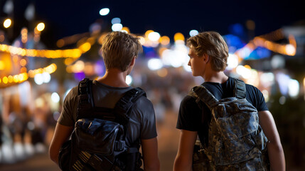 Fototapeta premium Friends Walking into the Night Together Embracing Independence