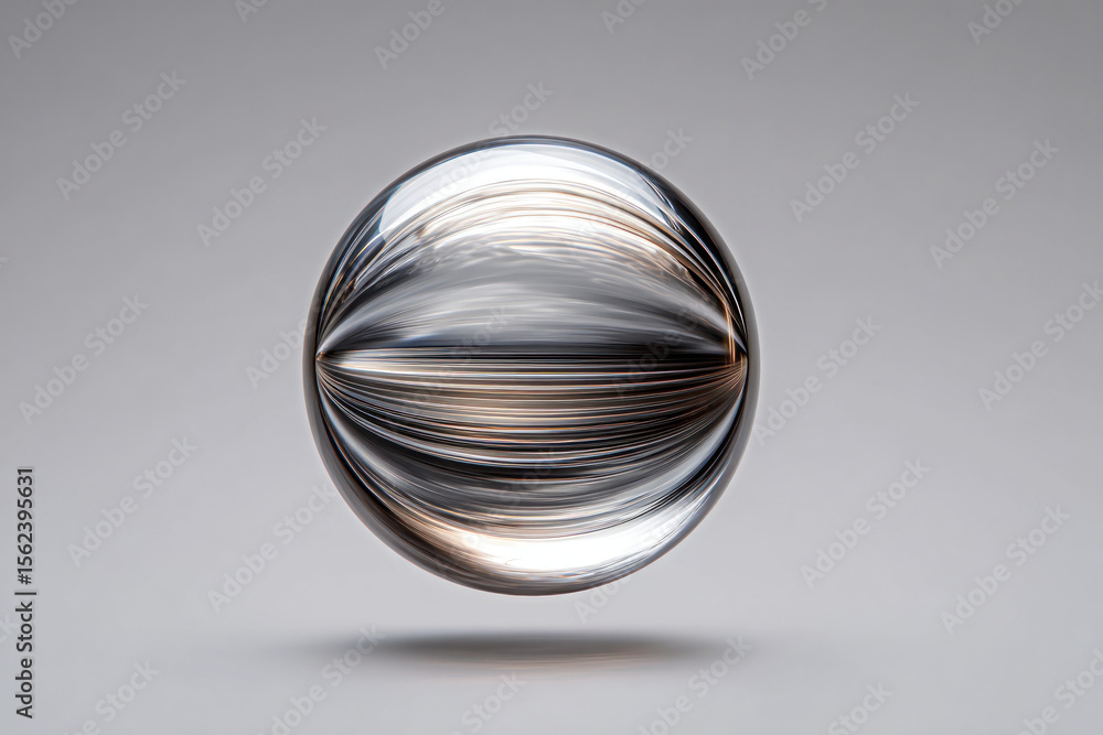 Poster a reflective sphere hovers above a clean backdrop, swirling with patterns of light and color, adding