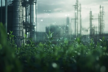 Modern plant and communication network showcasing IoT integration in agriculture and industry locations, Modern plant and communication network concept IoT (Internet of Things) INDUSTRY 40