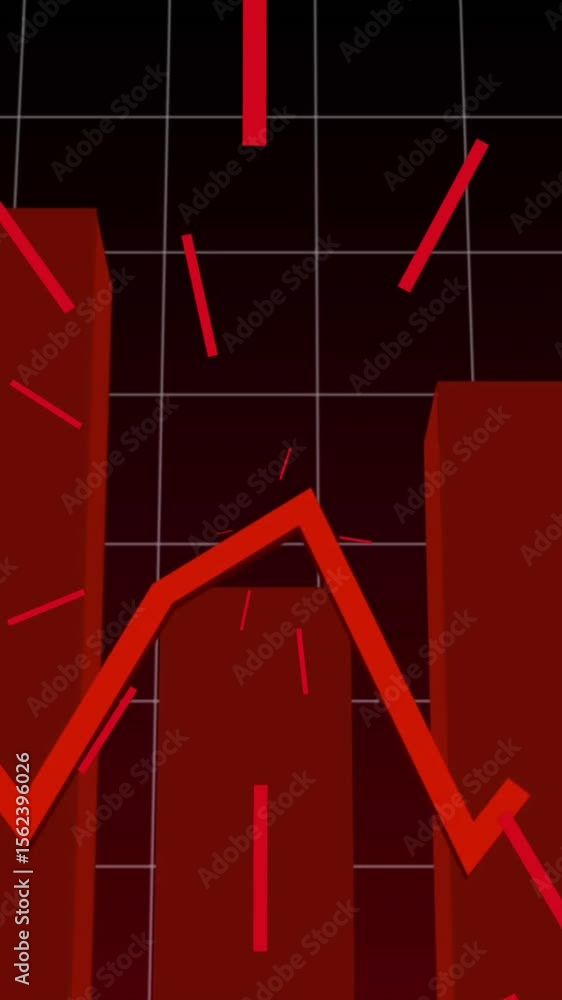 Poster animation of red statistics with red rays pulsating over grid background