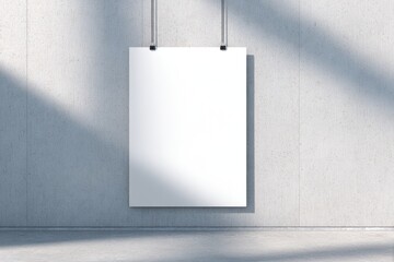 portrait of elegant poster mockup displayed on concrete wall with soft shadow minimalist setting