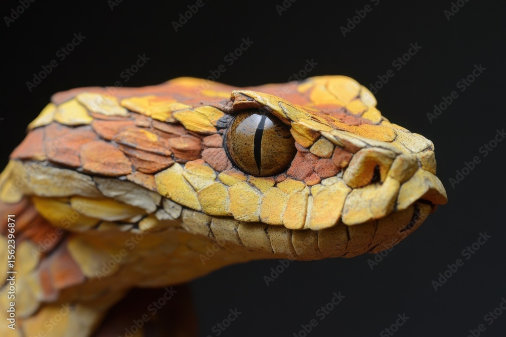 Poster gaboon viper snake head moving slowly with intricate patterns and colors in a natural habitat settin