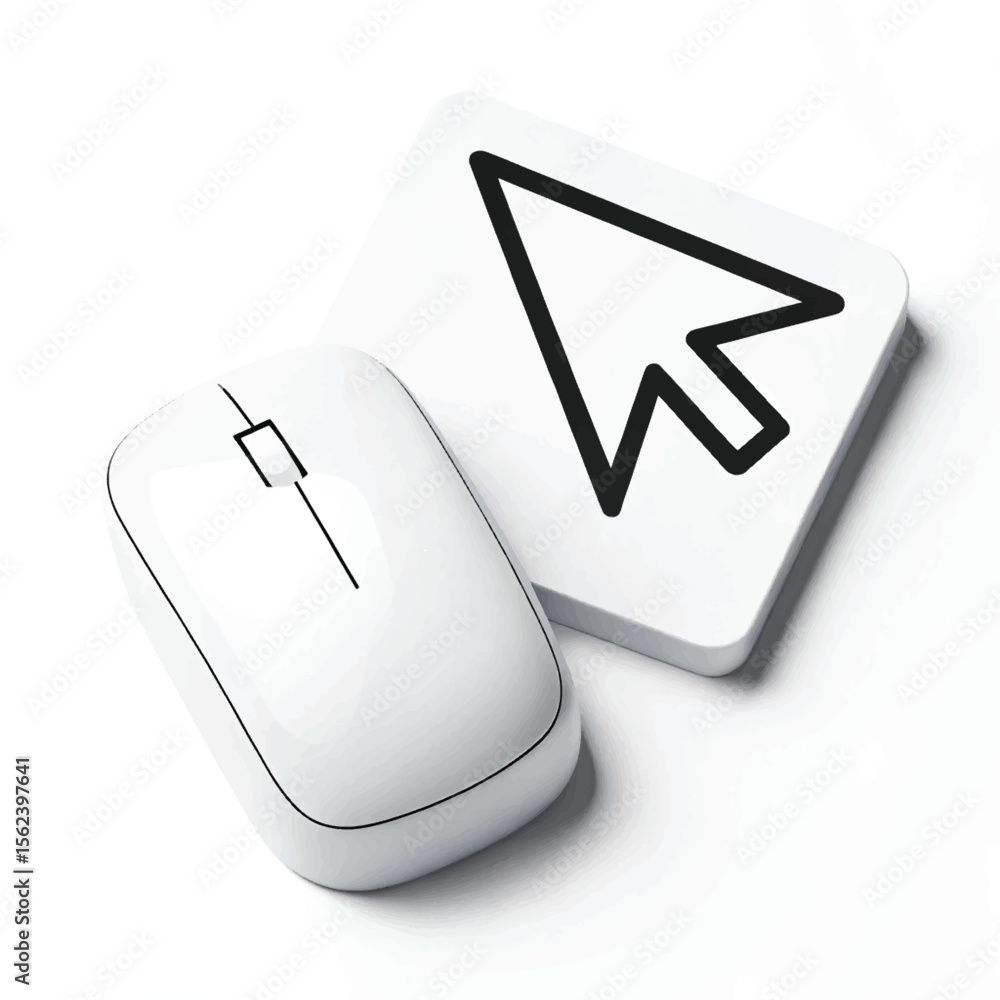 Poster computer mouse icon with email and checkmark symbol representing internet communication and approval