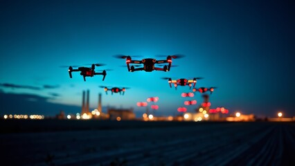 Drone swarm light show at night