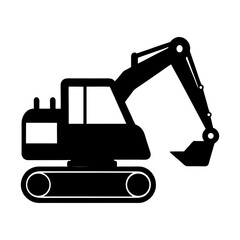 Naklejka premium Excavator full black silhouette with extended arm vector illustration
