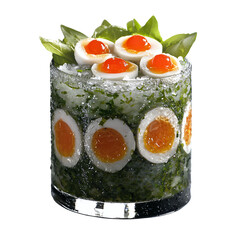 Refreshing Green Cocktail with Quail Eggs and Basil Garnish