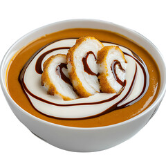 Creamy Pumpkin Soup with Crispy Fried Chicken and Sauces