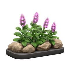 Pink Flowers and Brown Rocks Digital Rendering