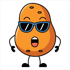 Funny potato wearing sunglasses vector illustration. Simple charming vegetable character ideal for mascot collections and food themed stickers.