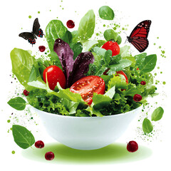 Fresh Green Salad with Tomatoes and Cranberries in White Bowl