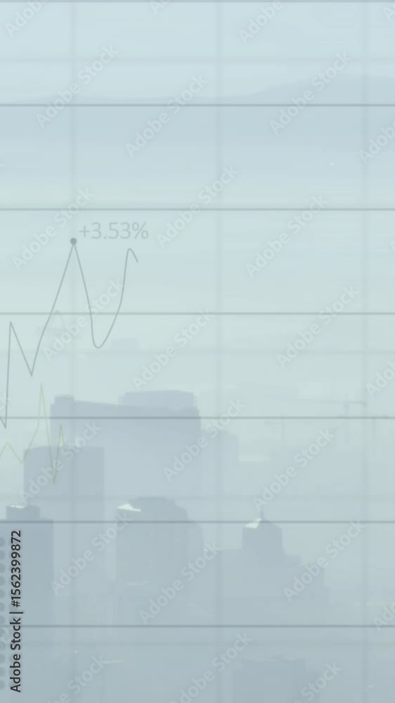 Poster statistical data processing over grid network against aerial view of cityscape