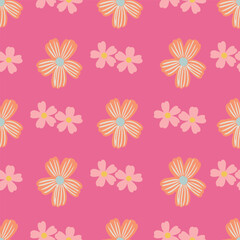  Vector Seamless Pattern with Pink and Blue Ditsy Flowers
