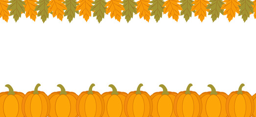 Colorful autumn harvest backdrop featuring pumpkins and autumn leaves