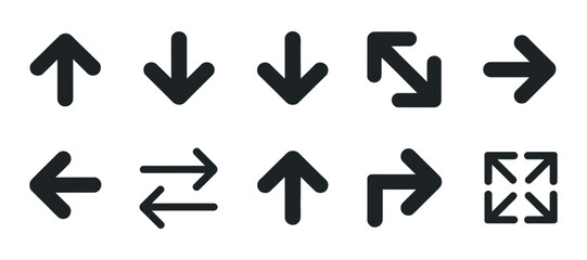 Set of Simple Black Arrows in Different Directions