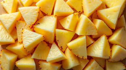 Isolated pineapple pieces fills the frame. Suitable for food, nutrition, and tropical fruit concepts.