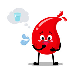 Cute Hand Drawn Thirsty Blood Drop Thinking about water