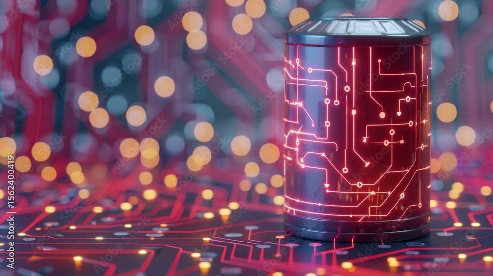 Poster 3d rendered battery showcasing a modern technological circuit design for innovative applications