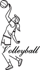 Volleyball girl player silhouette jumping and serving ball in action pose. Sports outline design for competition, training, and athletic lifestyle artwork. Perfect vector for fitness and game themes.