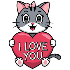 Cartoon feline character with heart symbol vector illustration