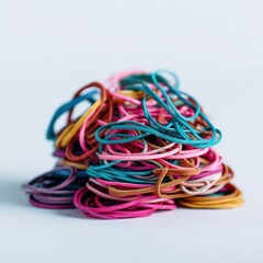 Colorful rubber bands in a messy pile