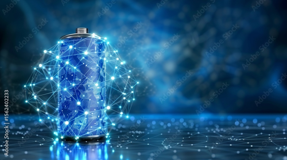 Fototapete 3d rendering of a battery featuring a technological circuit background for enhanced visual impact