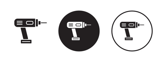 Electric drill icon set in black and white