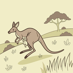 Kangaroo cartoon character isolated	