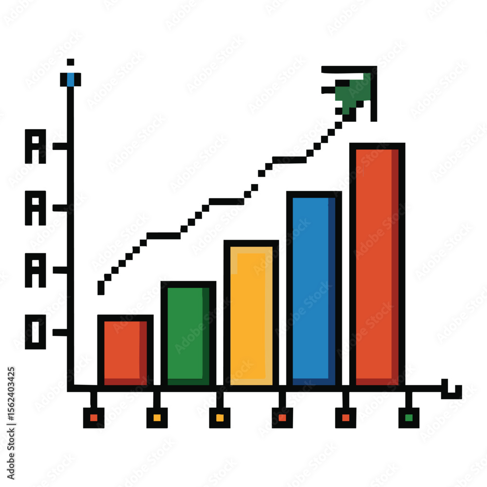 Poster pixel art bar chart showing upward trend with arrow and data points