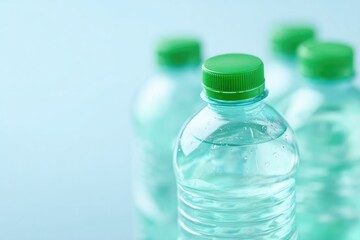 close-up of compact pile of flattened plastic bottles prepared for recycling