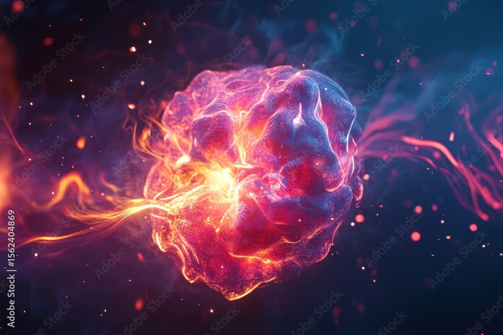 Aufkleber Digital particle resembling a firework explosion in vibrant colors against a dark backdrop, Digital Particle of a Firework