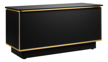 Reception desk with a matte black finish and gold trim, exuding luxury in a home-based business setup.