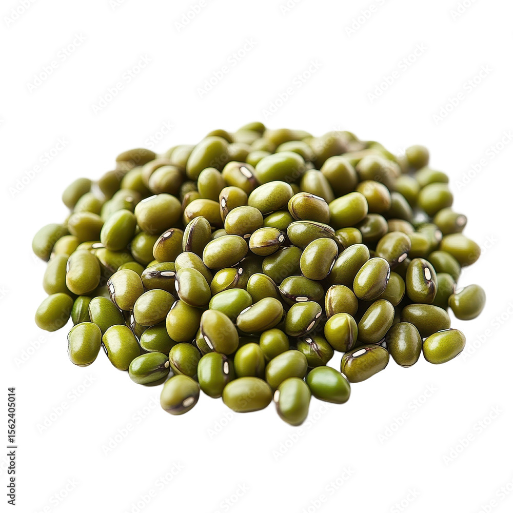 Poster mung beans displayed on a transparent background showcasing their vibrant green color and oval shape