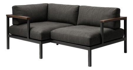 Industrial-style corner sofa with exposed metal frame, suitable for a loft with urban decor.