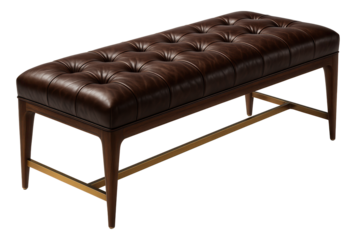 A bench with tufted leather upholstery, perfect for a sophisticated home office waiting area.
