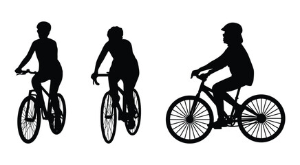 Fototapeta premium People riding bicycle silhouette set vector on white background, bicycle silhouette set vector, eps vector