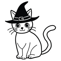 A cute cartoon animal illustration of a funny cat with a hat