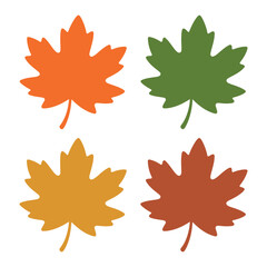 Four Colorful Autumn Maple Leaves on White Background