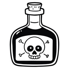 A transparent glass bottle featuring a skull and crossbones icon illustrates a dangerous chemical liquid