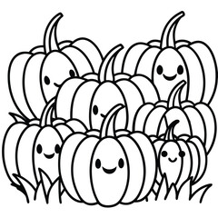 pumpkin patch with cute smiling pumpkins.eps