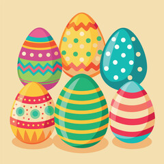 Cartoon Easter Eggs Set – Colorful Striped and Spotted Holiday Designs – Fun Spring Illustration for Cards, Decorations, Kids Crafts, and Seasonal Celebration Themes