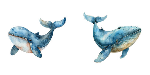 cute blue whale watercolor vector illustration